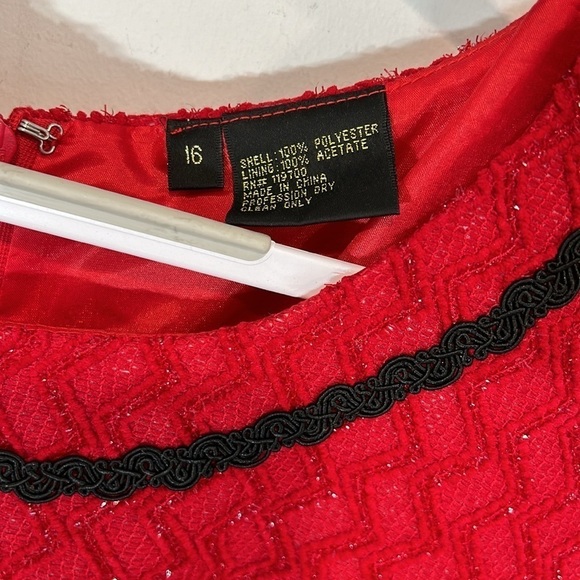 Susanna tweed sheath dress matching jacketed striped metallic red/black 16 size - Picture 3 of 11